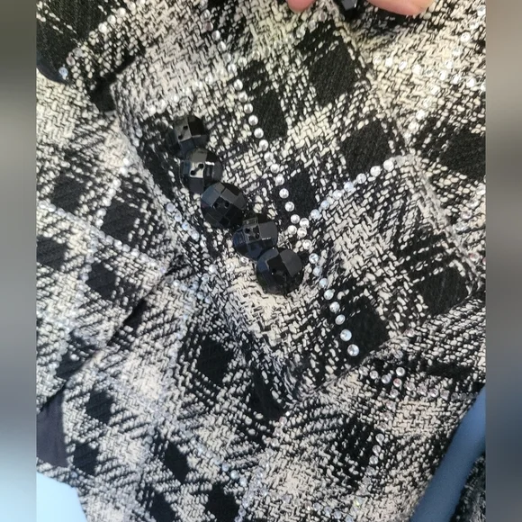 Veronica Beard Rhinestone Miller Dickey Plaid Tweed Jacket Size 2 Black - Picture 6 of 16